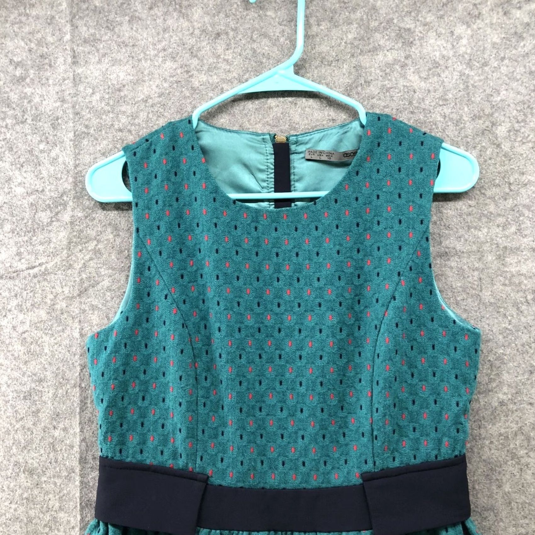 Asos ASOS Wool Blend Dress Womens L Teal Sleeveless A-Line Knee Length Twee Retro Formal Casual Party/Cocktail Size L / US 10 / IT 46 - 3 Thumbnail