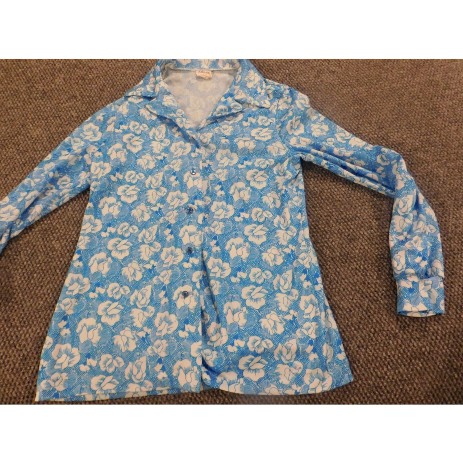 Vintage Aileen Blouse L Womens Blue Floral Long Sleeve Button Down Pullover Casual Rayon Polyester Lightweight Regular Modern Basic Mens? Size L / US 10 / IT 46 - 3 Thumbnail