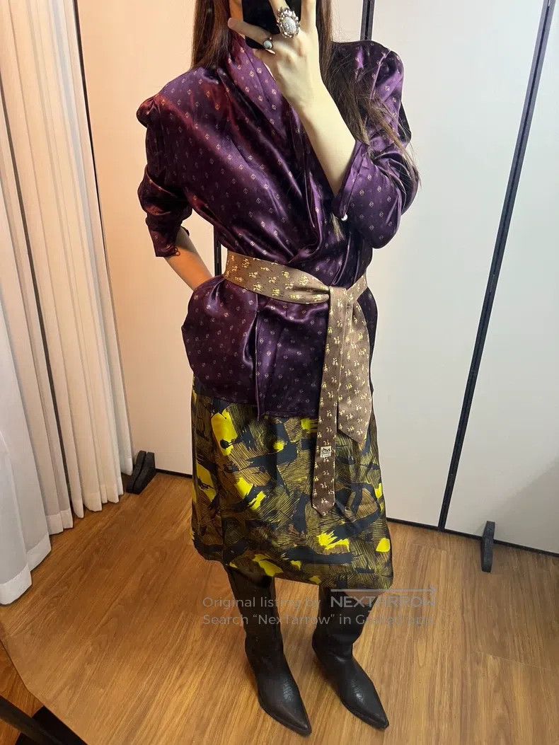 Dries Van Noten Dries Van Noten Yellow Silk Midi Skirt Size 42" / US 20 - 9 Thumbnail