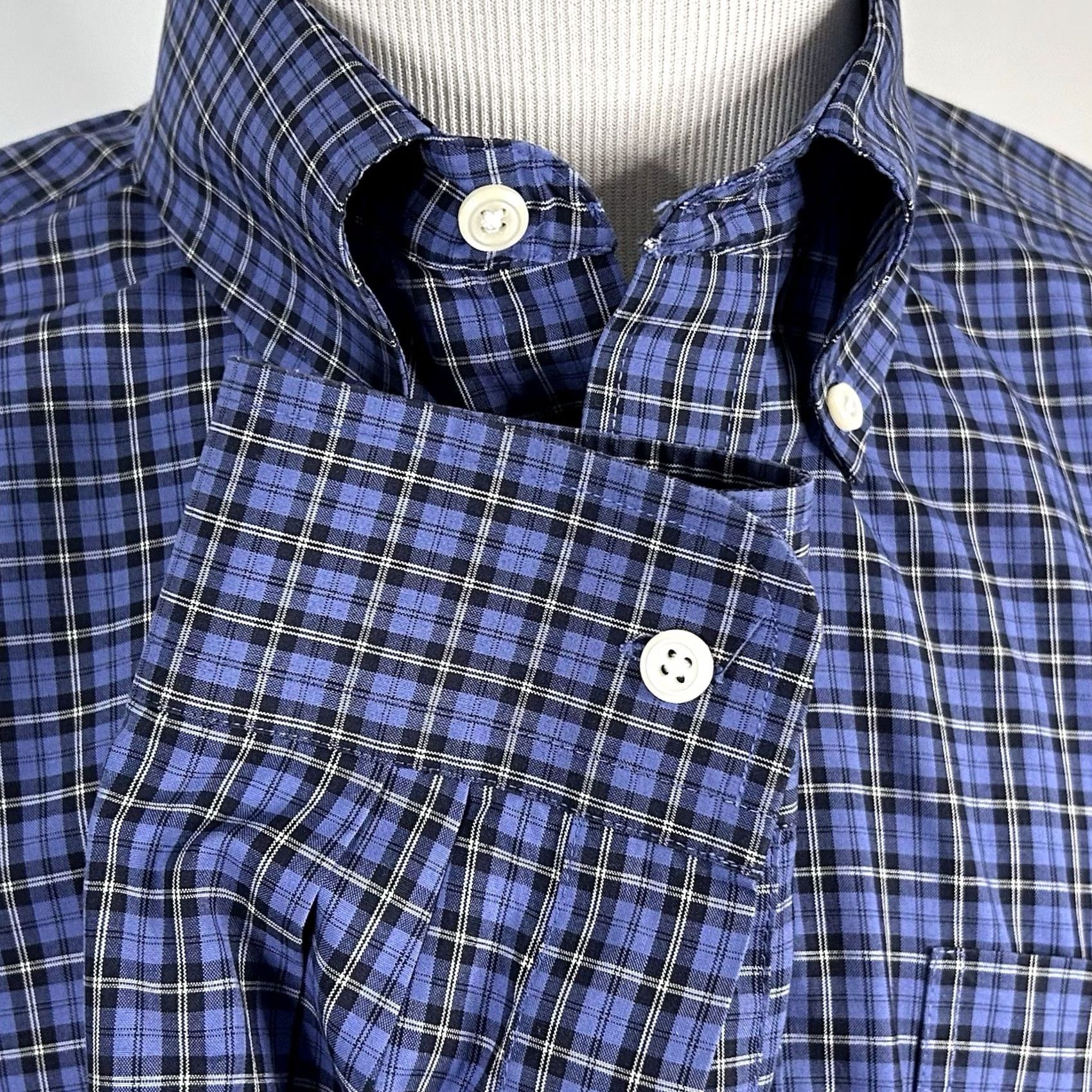 Vintage LL Bean LT Tall Plaid Shirt Blue White 100% Cotton Button-Down Mens Big & Tall Shirt Button-Front Collar-Down Ccottin? Size US L / EU 52-54 / 3 - 4 Thumbnail