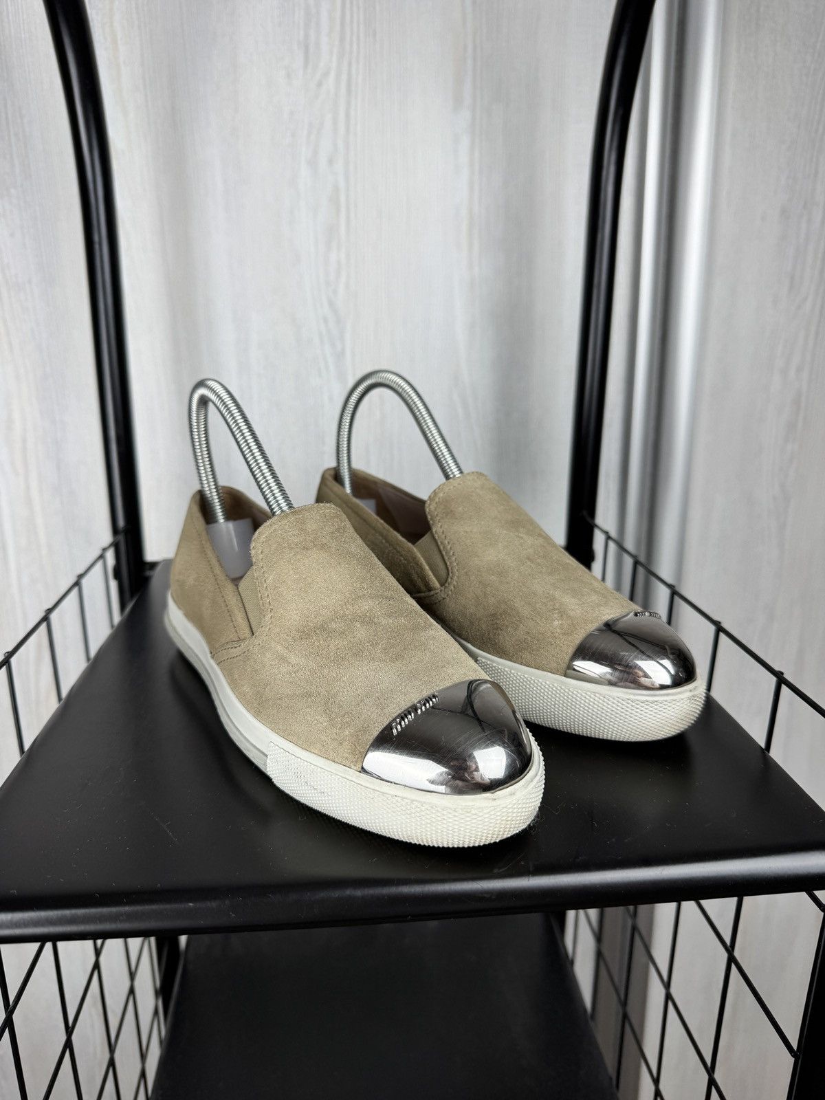 Miu Miu MIU MIU PRADA Beige Suede GRAY TRIM METAL CAP TOE LOAFERS 36 Size US 6 / IT 36 - 4 Thumbnail