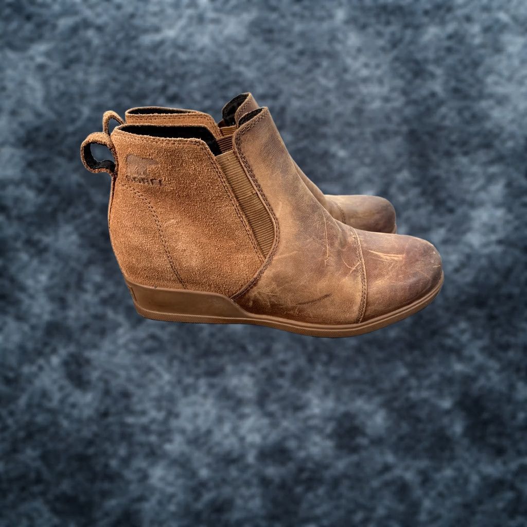 SOREL Sorel Womens Bootie Evie Wedge Heel Ankle Boot Brown Leather 8.5 M NL3816-242 Casual, Travel, Workwear 2-2.9 in Size US 9 / IT 39 - 1 Thumbnail