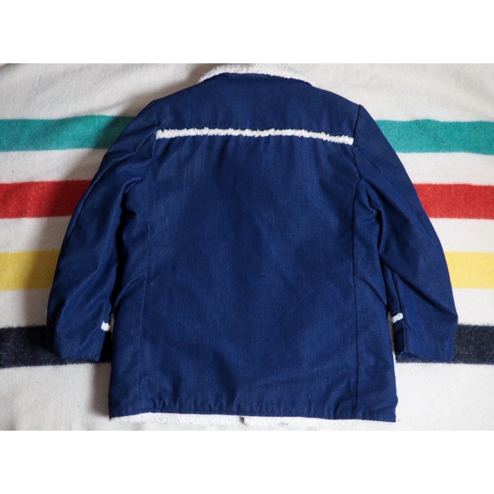 JCPenney VTG 70s Penneys Montgomery Blue White Denim Sherpa Western Ranch Coat Mens XLT Size US XL / EU 56 / 4 - 2 Thumbnail