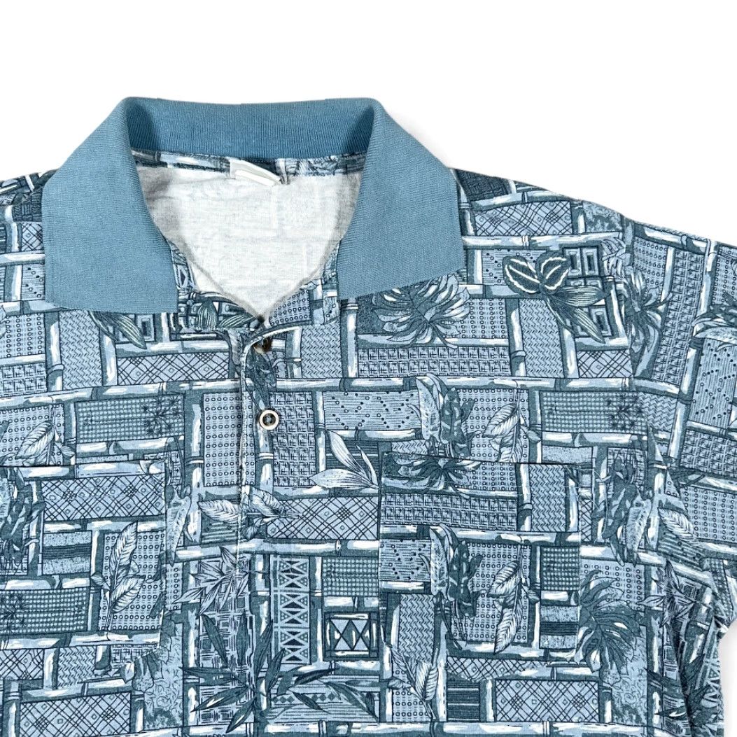 Haband VINTAGE Haband Polo Shirt Adult LARGE Blue Bamboo Geometric Leaves Banded 90s Mens Size US L / EU 52-54 / 3 - 2 Thumbnail