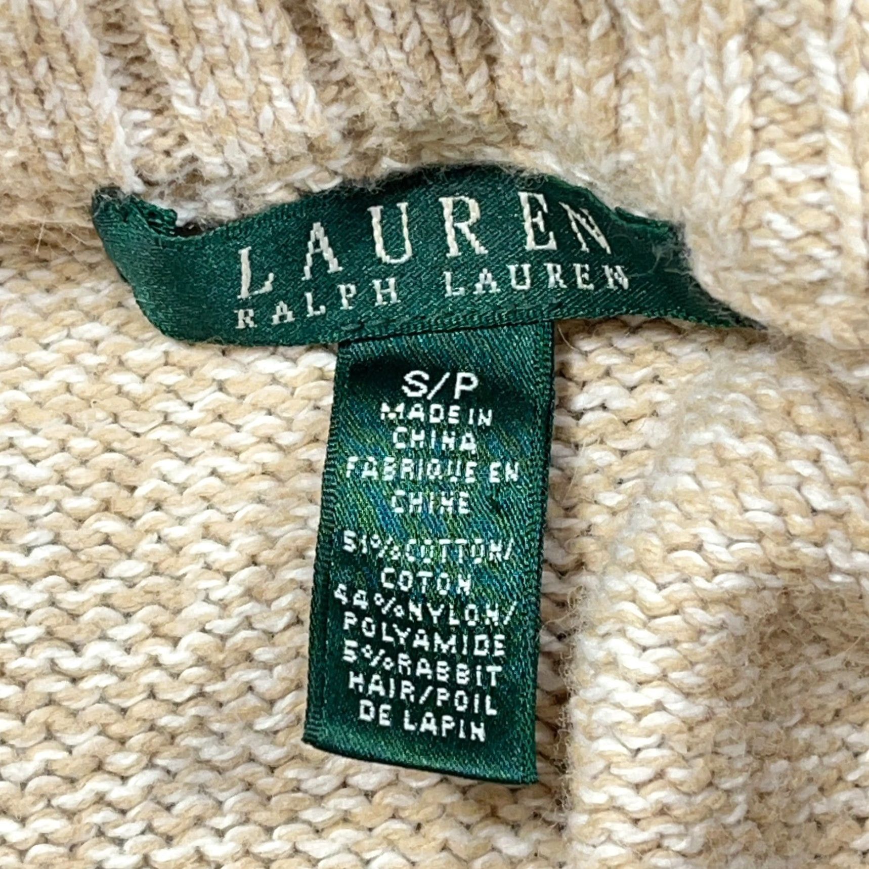 Ralph Lauren VINTAGE Lauren Ralph Lauren Cardigan Sweater Women Small Tan Heavy Knit Ribbed Size S / US 4 / IT 40 - 3 Thumbnail