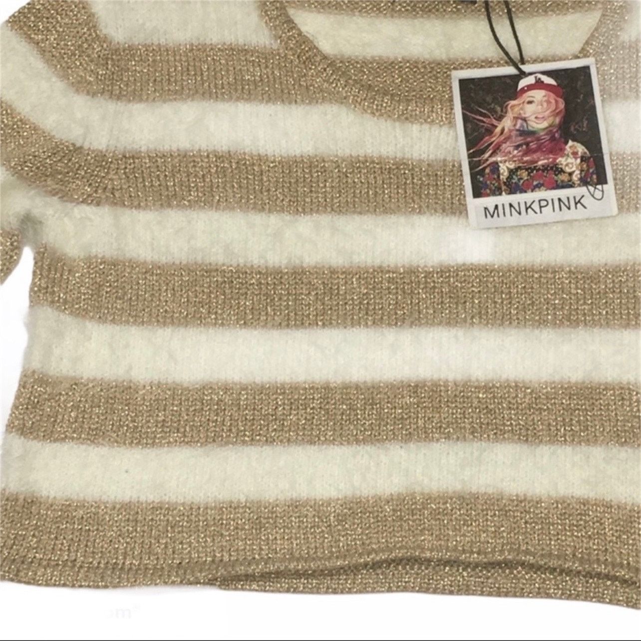 MINKPINK MINKPINK Gee Whizz Ivory Gold Metallic Striped Sweater NWT M Size M / US 6-8 / IT 42-44 - 3 Thumbnail