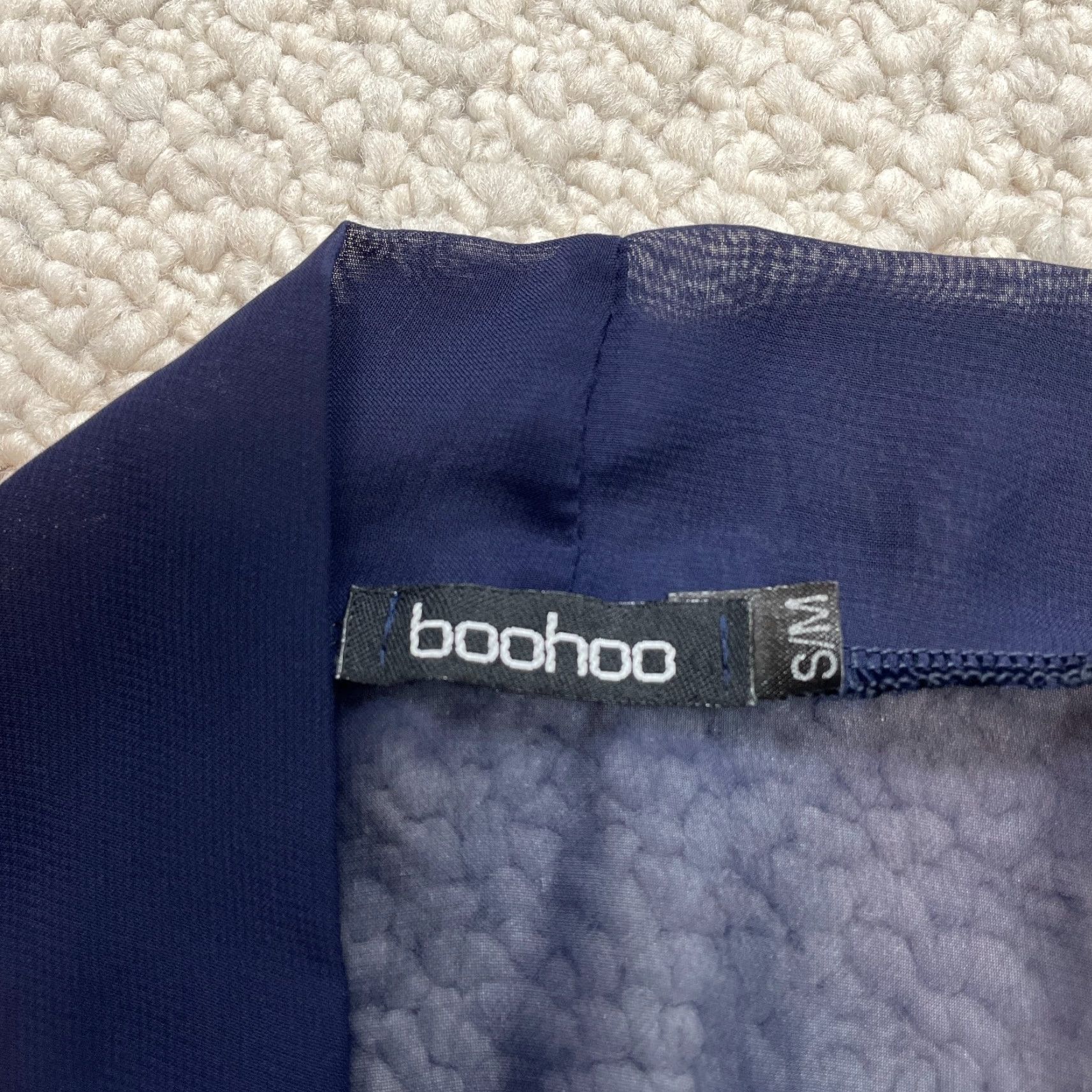 Boohoo VINTAGE Boohoo Kimono Top Shirt Womens Small Open Front Sheer 3/4 Sleeve Navy Blue Light Blue Size S / US 4 / IT 40 - 2 Thumbnail