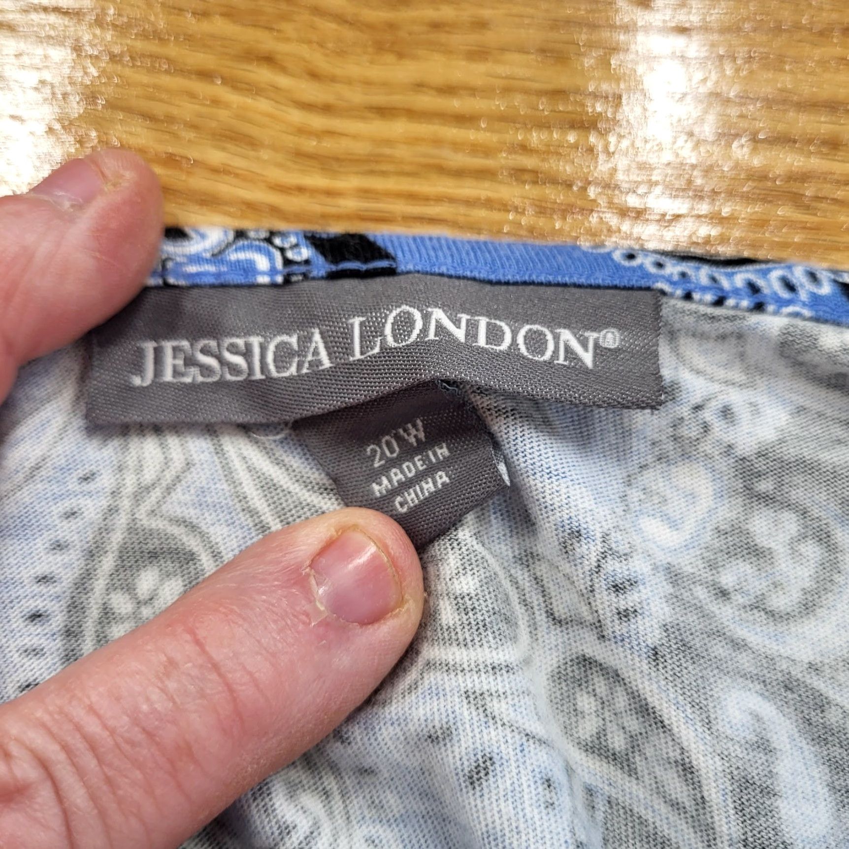 Vintage Jessica London Dress Plus Size 20W Blue Paisley Long Tie Sleeves Keyhole Size 3XL / US 20-22 - 4 Thumbnail