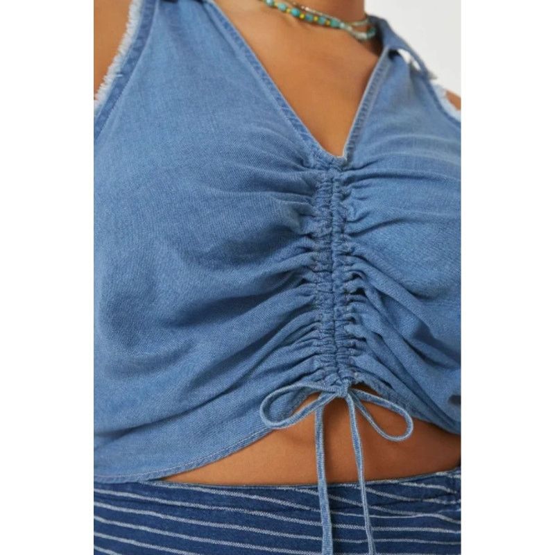 Anthropologie Anthropologie PILCRO Distressed Denim Ruched Top Sz 12 Size L / US 10 / IT 46 - 6 Thumbnail