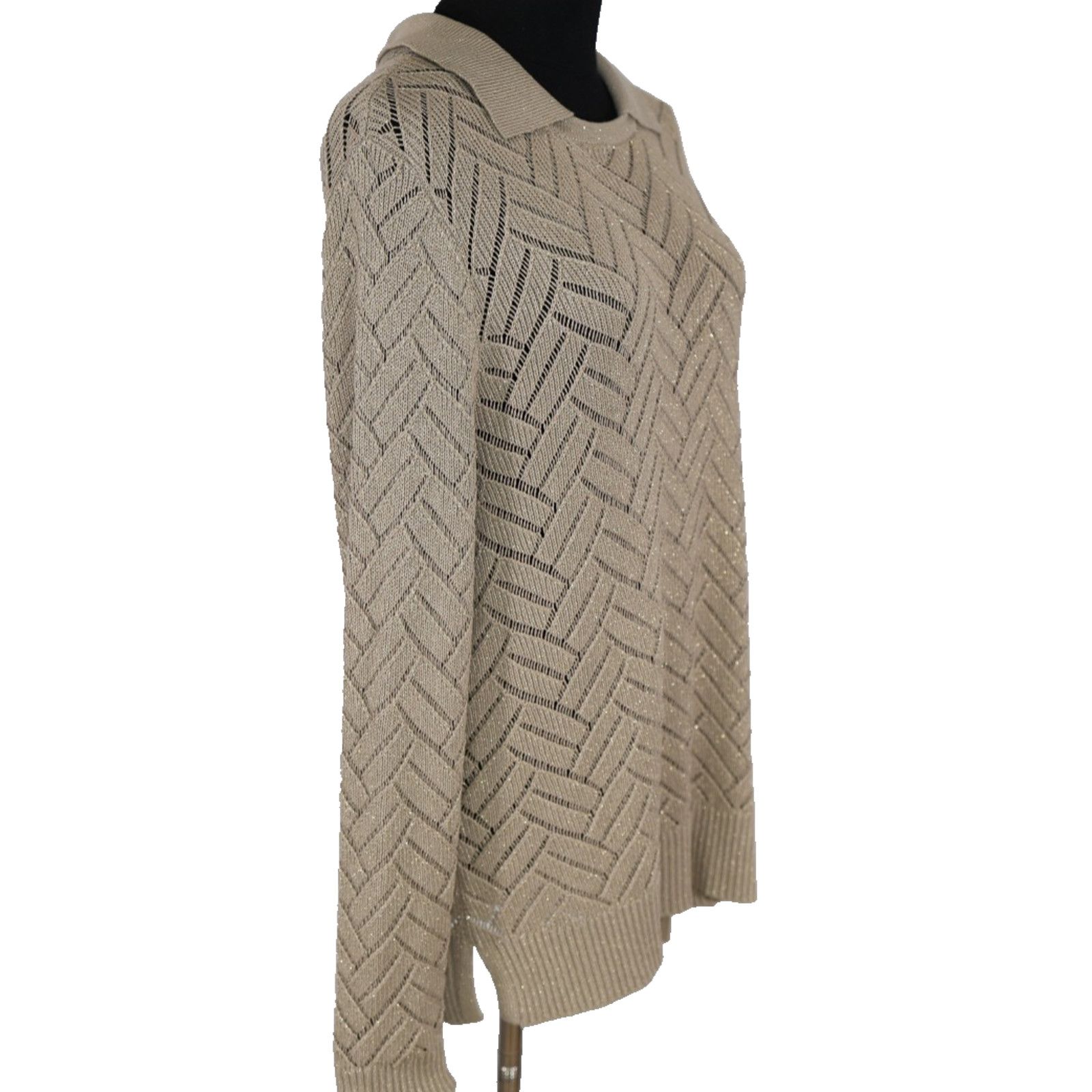 Soft Surroundings NWoT SOFT SURROUNDINGS Beige Gold Collared Sweater Sz L $99 Size L / US 10 / IT 46 - 5 Thumbnail