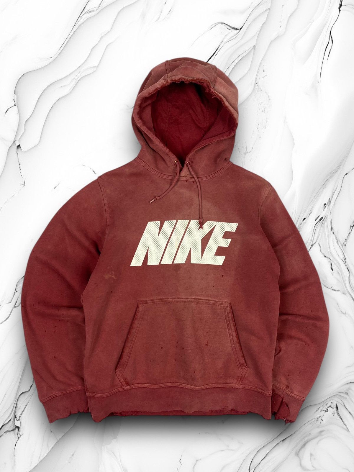 Nike × Vintage Vintage 00s Nike Big Logo Swoosh Distressed Hoodie y2k Drill Size US S / EU 44-46 / 1 - 1 Thumbnail