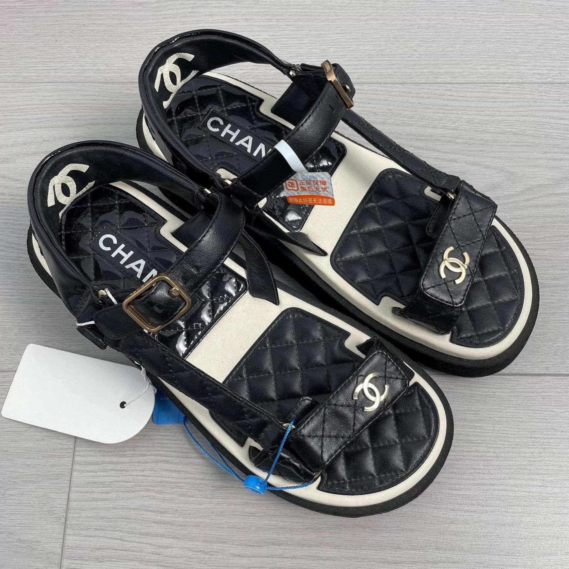 Chanel Chanel Gold Button Quilted Platform Sandal Black Size 38 Size US 7.5 / IT 37.5 - 1 Thumbnail