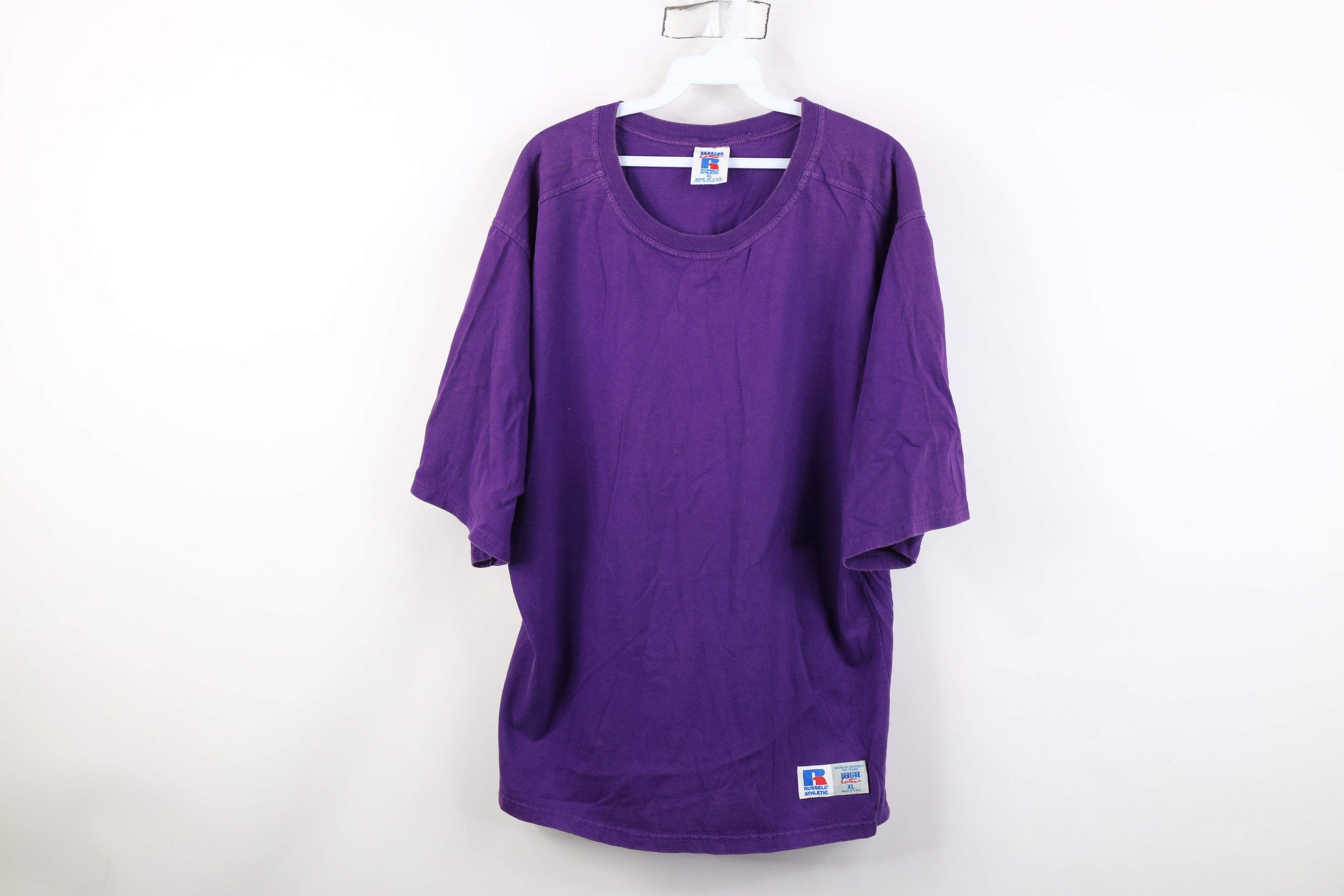 Russell Athletic Vintage 90s Russell Athletic Blank Cotton T-Shirt Purple USA Size US XL / EU 56 / 4 - 1 Thumbnail