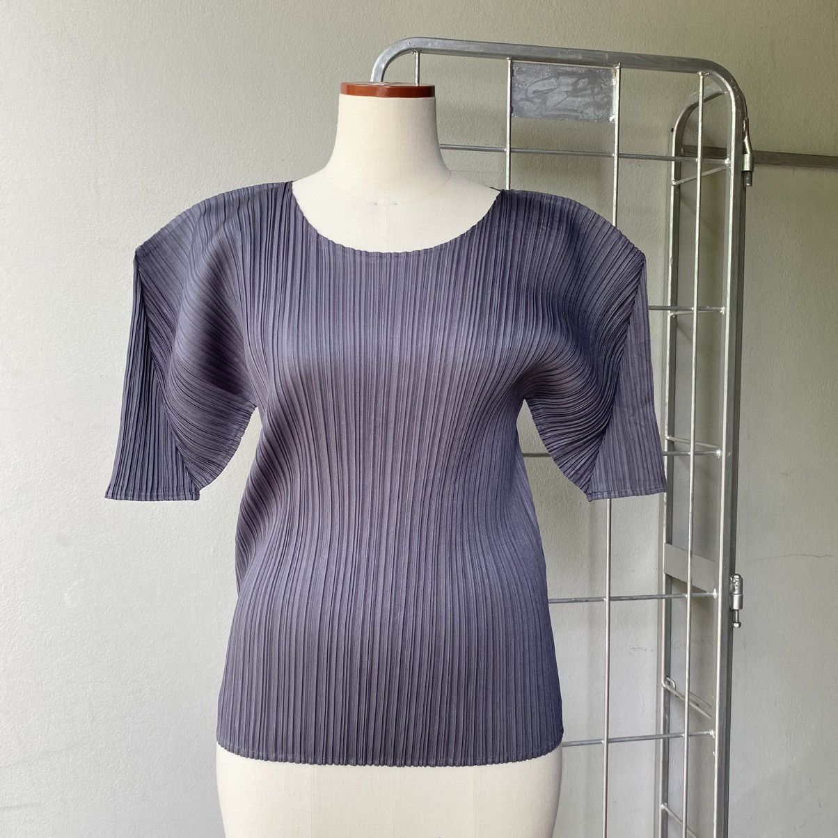 PLEATS PLEASE Charcoal Pleated Sculpted Top