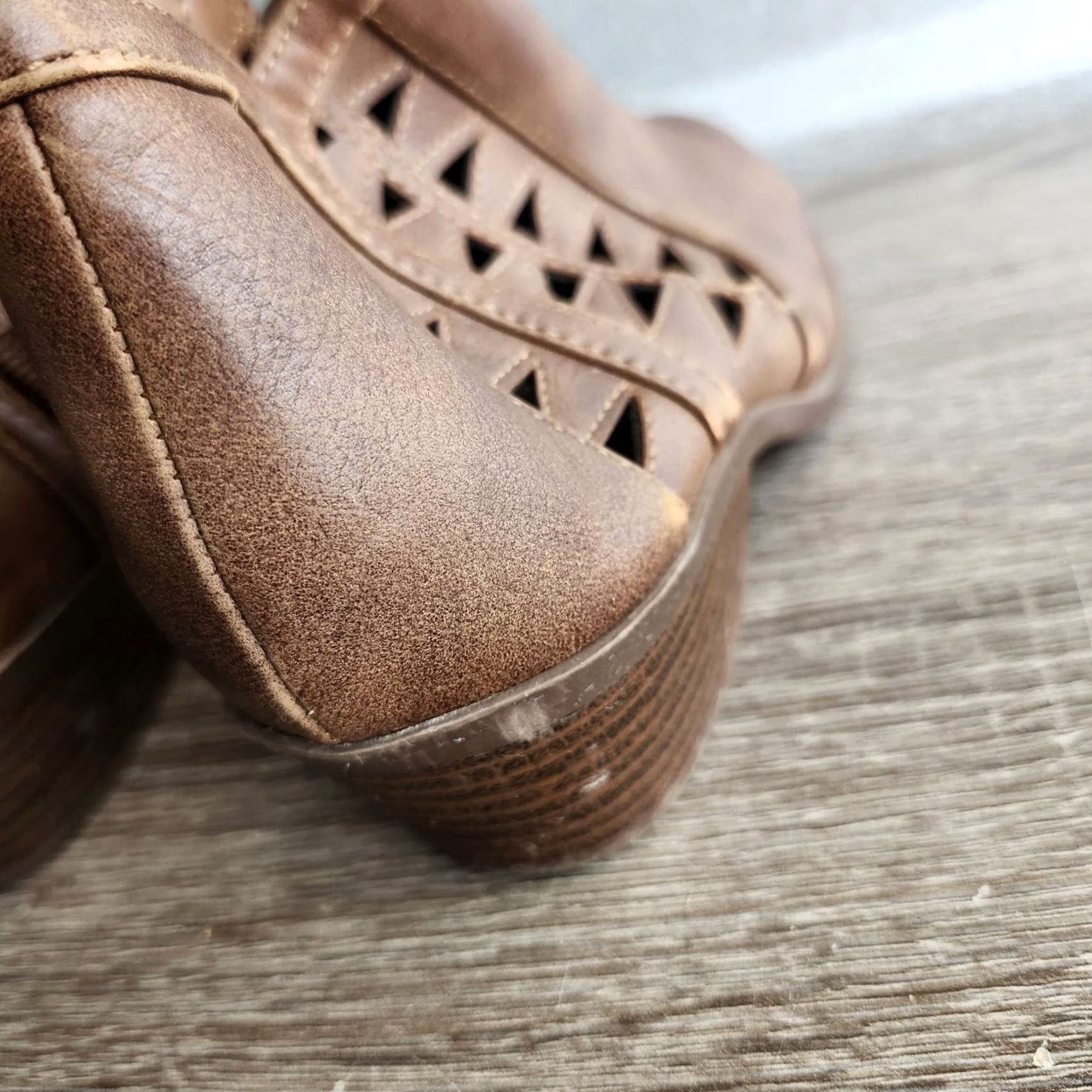 Vintage Soda CHANCE Womens Perforated Cut Out Stacked Block Heel Ankle Booties Size 6.5 Brown 90s Theme Casual Formal Party/Cocktail Shoes Womens Size US 7 / IT 37 - 6 Thumbnail