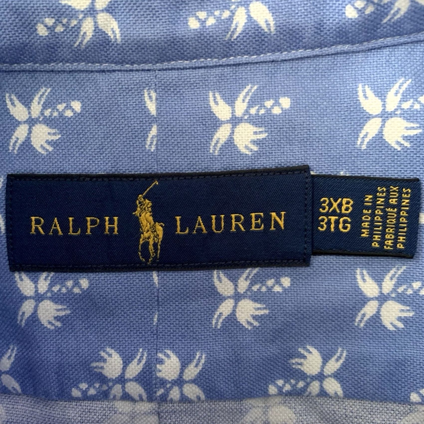 Ralph Lauren Ralph Lauren Big 3XB Blue Oxford Shirt Mens Short Sleeve Palm Tree Print Pony Classic 90s Preppy Casual Button-Up Cotton Size US XXL / EU 58 / 5 - 2 Thumbnail