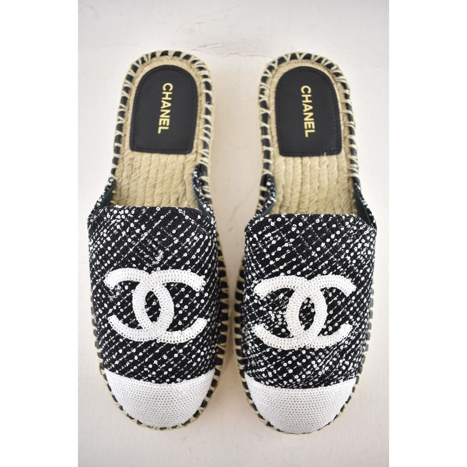 Chanel Chanel 24P Black Tweed White Sequin CC Logo Backless Size US 9 / IT 39 - 10 Thumbnail