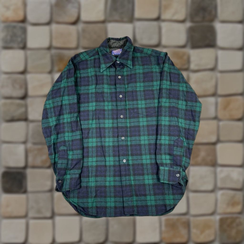 Vtg Pendleton Shirt Mens Medium Green Blue Wool Button Up