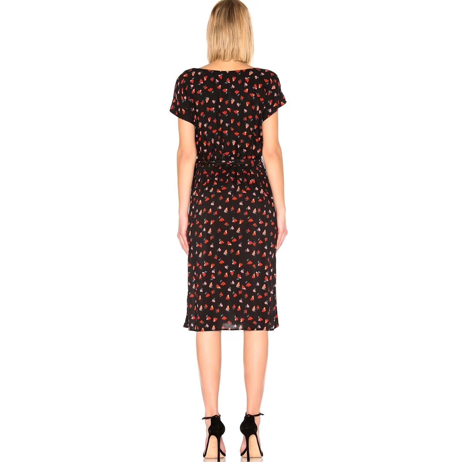 Velvet Velvet by Graham & Spencer Dress Womens Knee Length V-Neck Short Sleeve Belted Floral Black M Size M / US 6-8 / IT 42-44 - 3 Thumbnail
