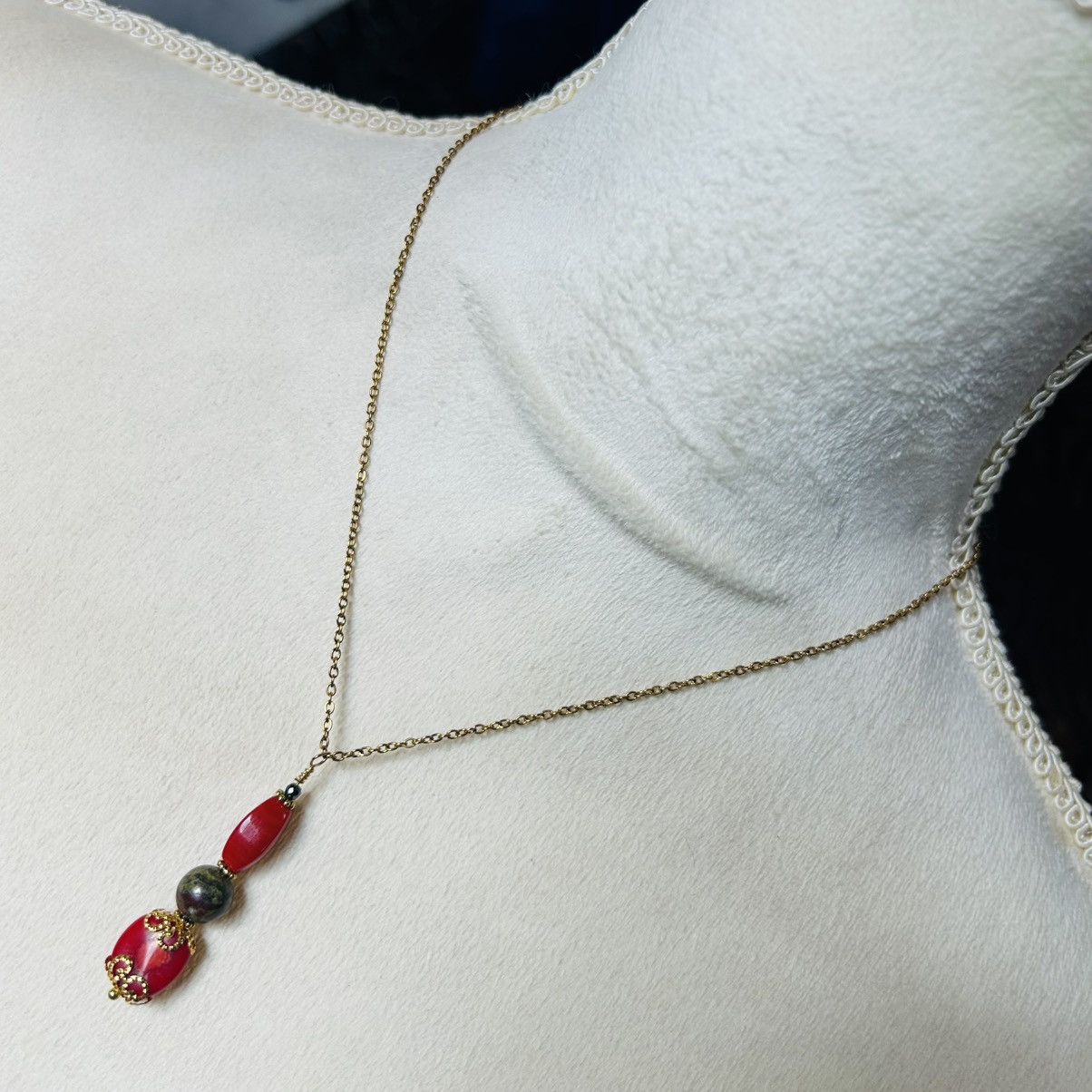 Handmade Handcrafted vintage bead red coral dragon blood necklace Size ONE SIZE - 2 Thumbnail