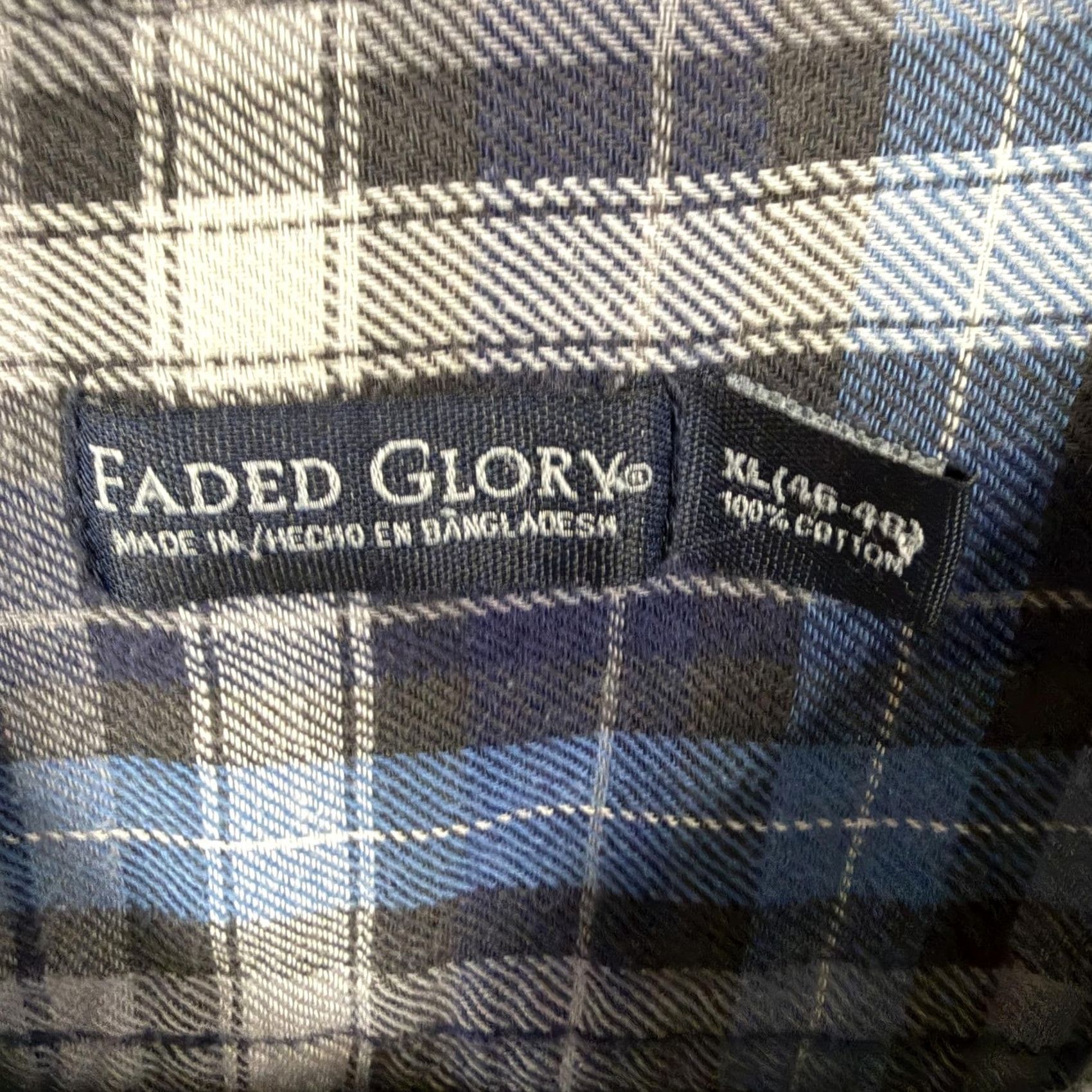 Faded Glory Faded Glory Mens XL Flannel Button-Down Shirt Blue Gray Plaid Workwear Casual Button-Up Sh Size US XL / EU 56 / 4 - 5 Thumbnail