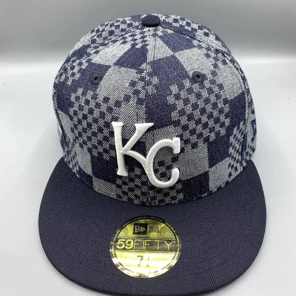 New Era Kansas City Royals Hat Men 7 1/2 Denim Pattern Fitted Cap Size ONE SIZE - 2 Thumbnail