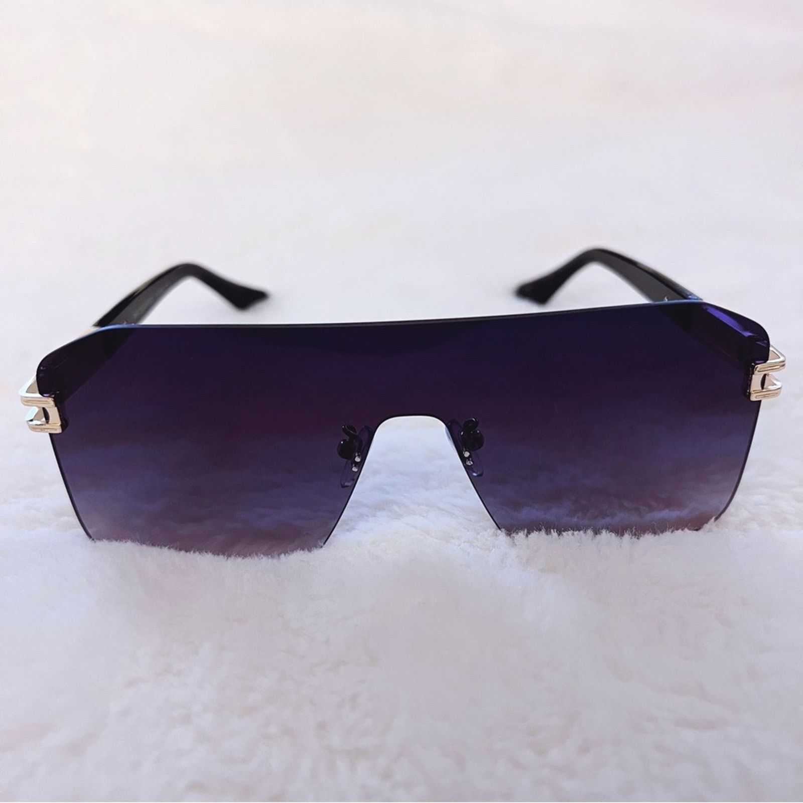Other Sadie Black Oversized Rimless Flat-Top Sunglasses Size ONE SIZE - 5 Thumbnail