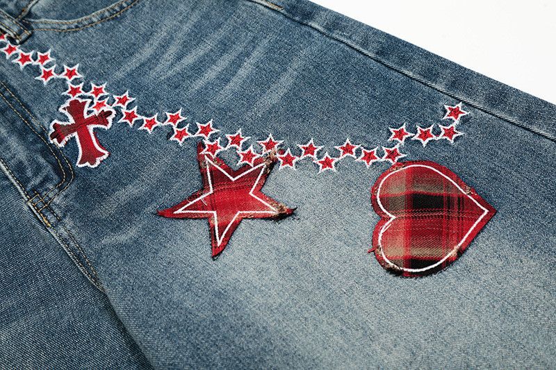 Vintage Retro heart-shaped embroidered curved jeans for men Size US 32 / EU 48 - 4 Thumbnail