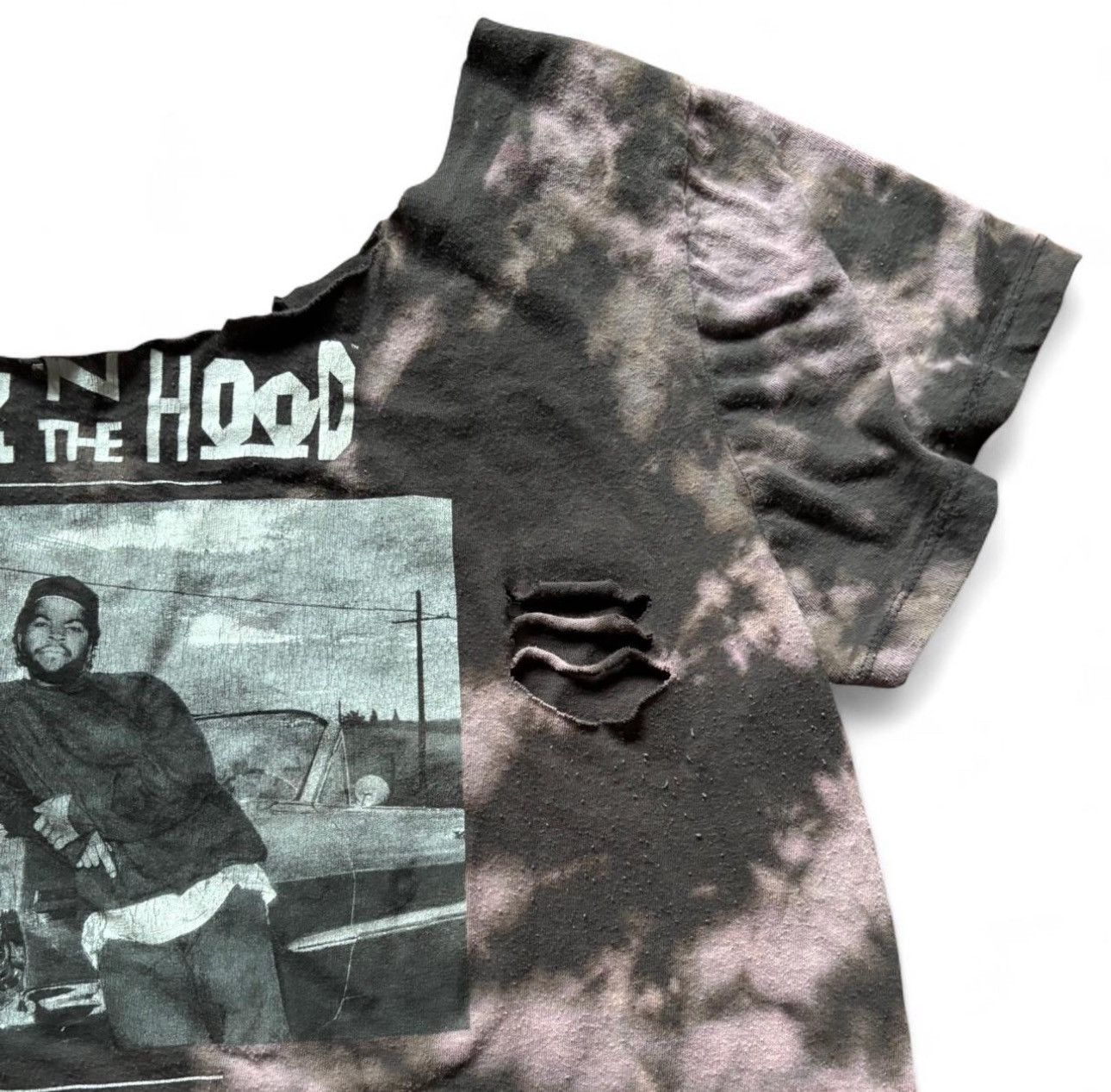 Mad Engine Reworked Boyz n the Hood Tee, Bleach Dyed, Cropped & Slashed Size XXL / US 16-18 / IT 52-54 - 3 Thumbnail