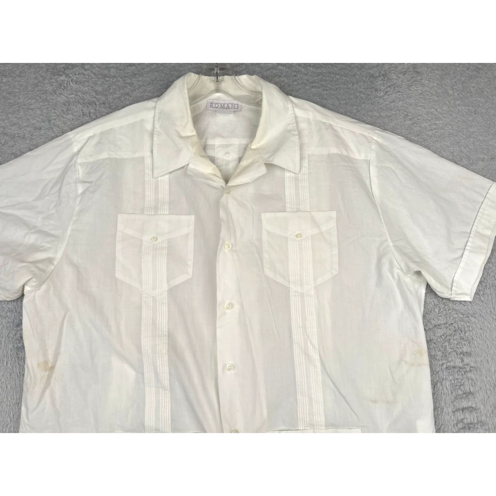 Vintage Romani Guayabera Shirt Men XL White Button 4 Pocket Cotton Blend READ Size US XL / EU 56 / 4 - 4 Thumbnail