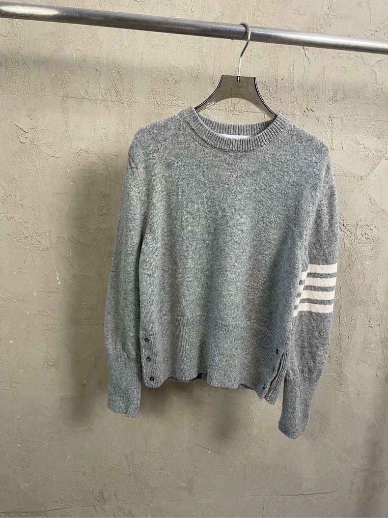 Thom Browne Thom Browne Gray four-striped wool round-neck sweater 2505- Size US M / EU 48-50 / 2 - 1 Thumbnail