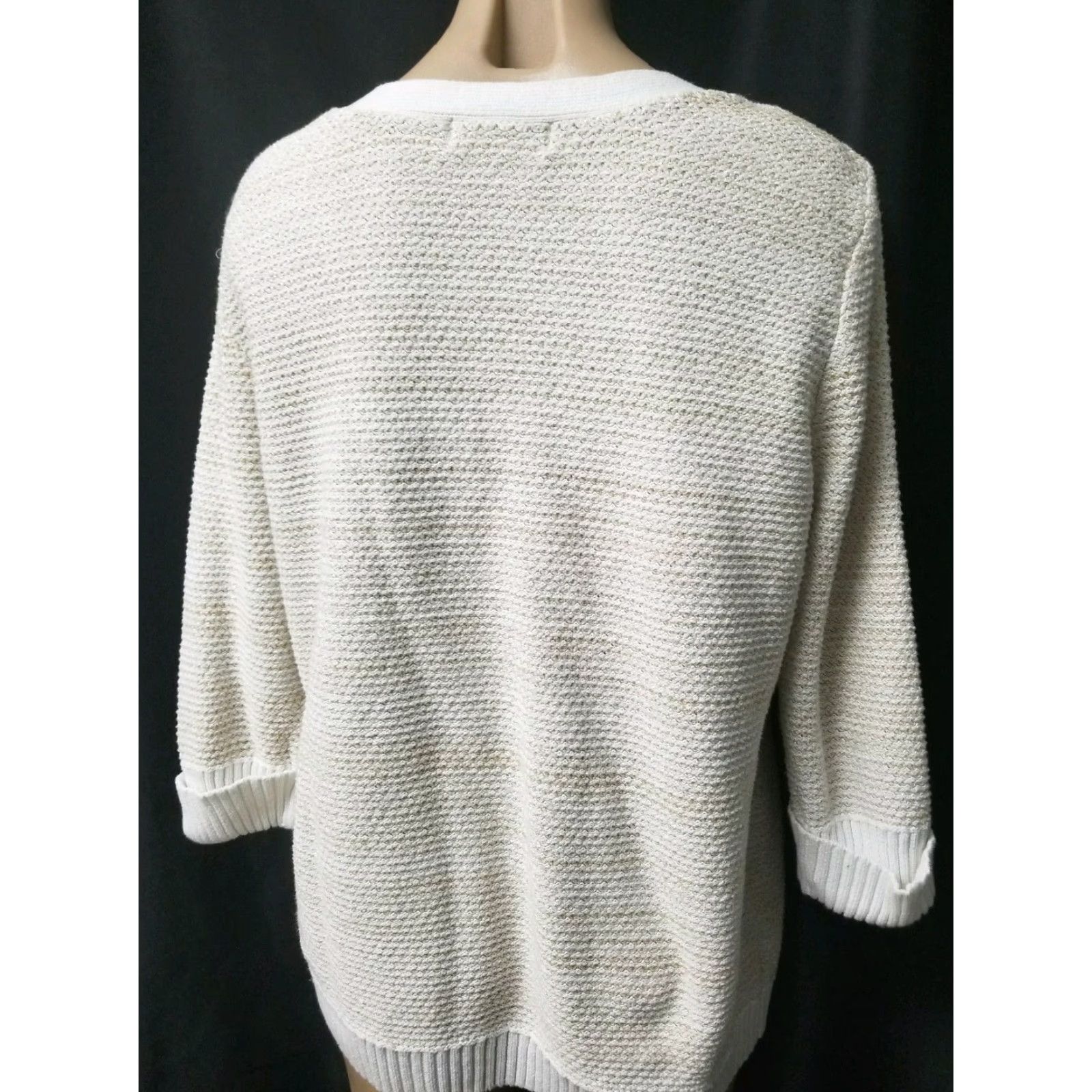 Vintage Karen Scott Knit Pullover Sweater XL Ivory Beige Metallic Gold Threading Women, Cable Knit, Casual Size XL / US 12-14 / IT 48-50 - 4 Thumbnail