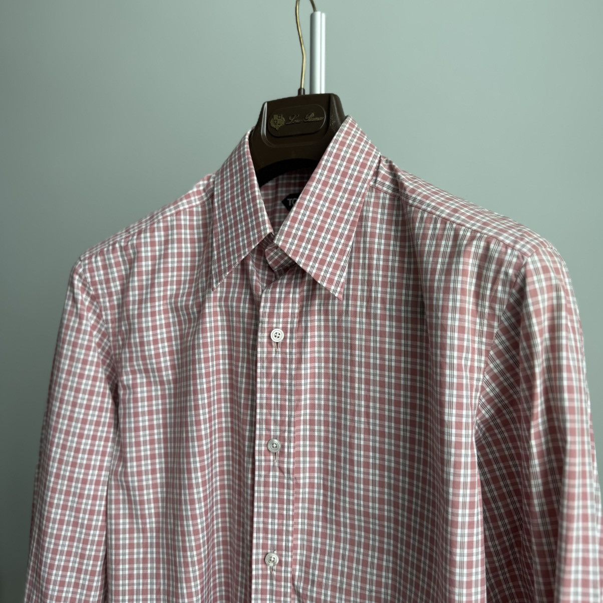Tom Ford Tom Ford Pink White Check Cotton Dress Shirt French Cuff Size US M / EU 48-50 / 2 - 3 Thumbnail