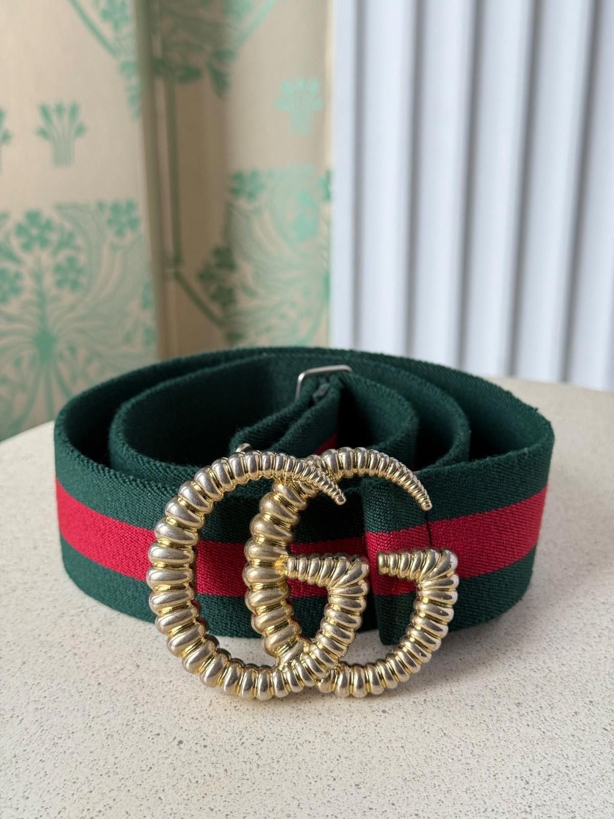 Gucci Web Elastic Double GG Marmont Buckle Belt 90 / 36 display picture 2