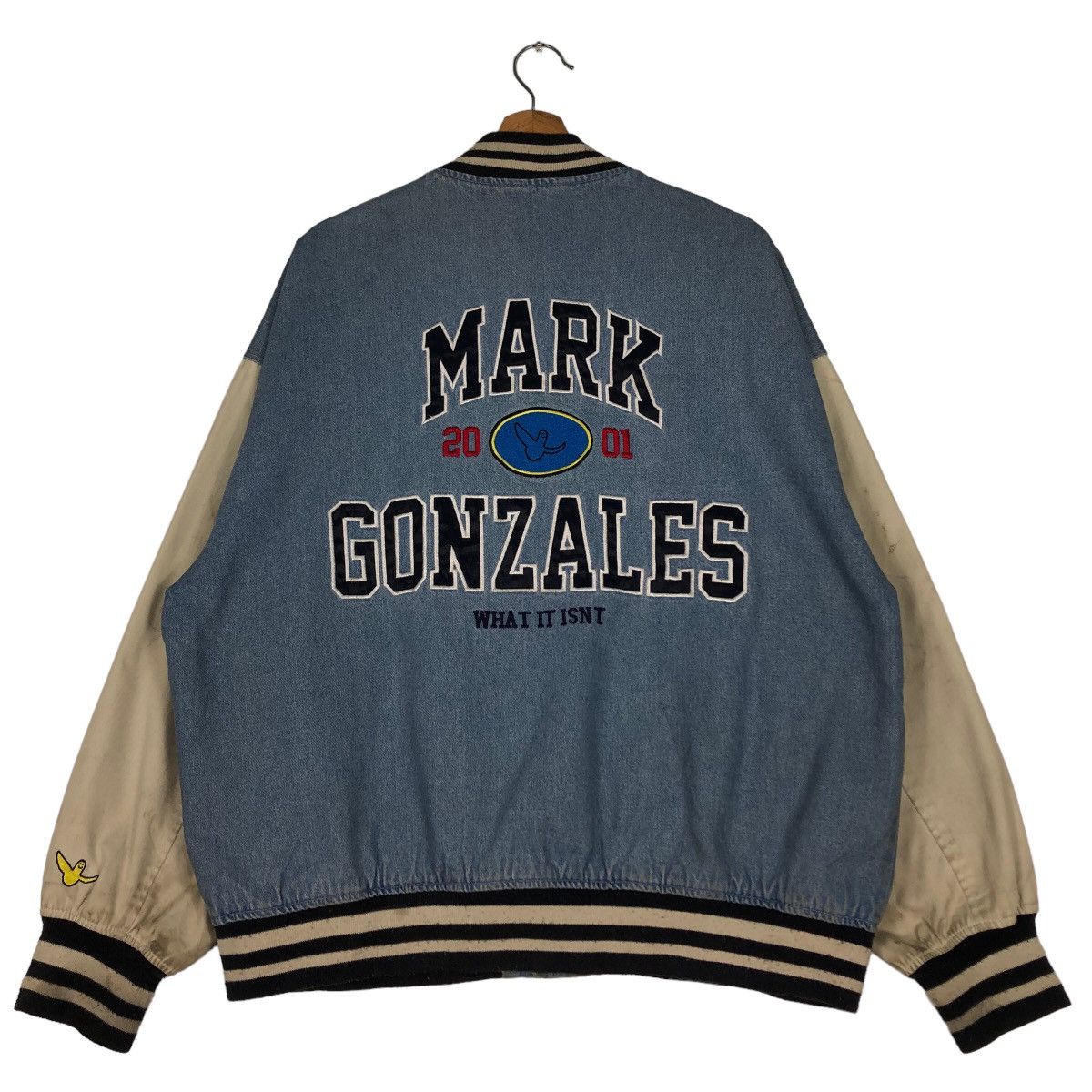 Japanese Brand 🔥Vtg Denim Bomber Jacket Mark Gonzales Big Logo Spell Out Size US M / EU 48-50 / 2 - 1 Thumbnail