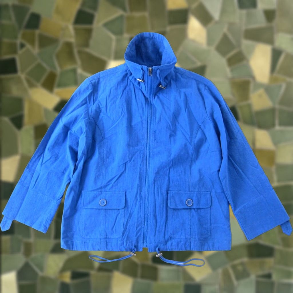 Vintage Draper's & Damon's Blue Cotton Zip Mock Neck Windbreaker Jacket PM Womens Jacket Windbreaker Pockets 100% Cotton Mid-Length Dark Blue Size M / US 6-8 / IT 42-44 - 1 Thumbnail