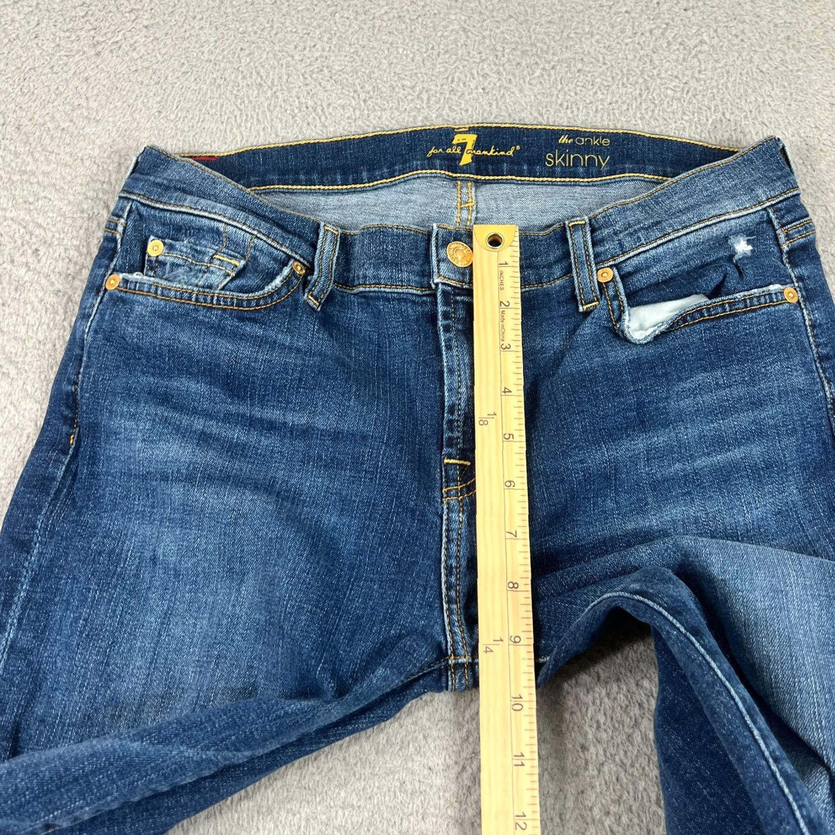 7 For All Mankind VINTAGE 7 For All Mankind Jeans Womens Slim Skinny Blue 32x29 5-Pocket Denim Stretch Distressed Size 24" / US 00 / IT 34 - 4 Thumbnail