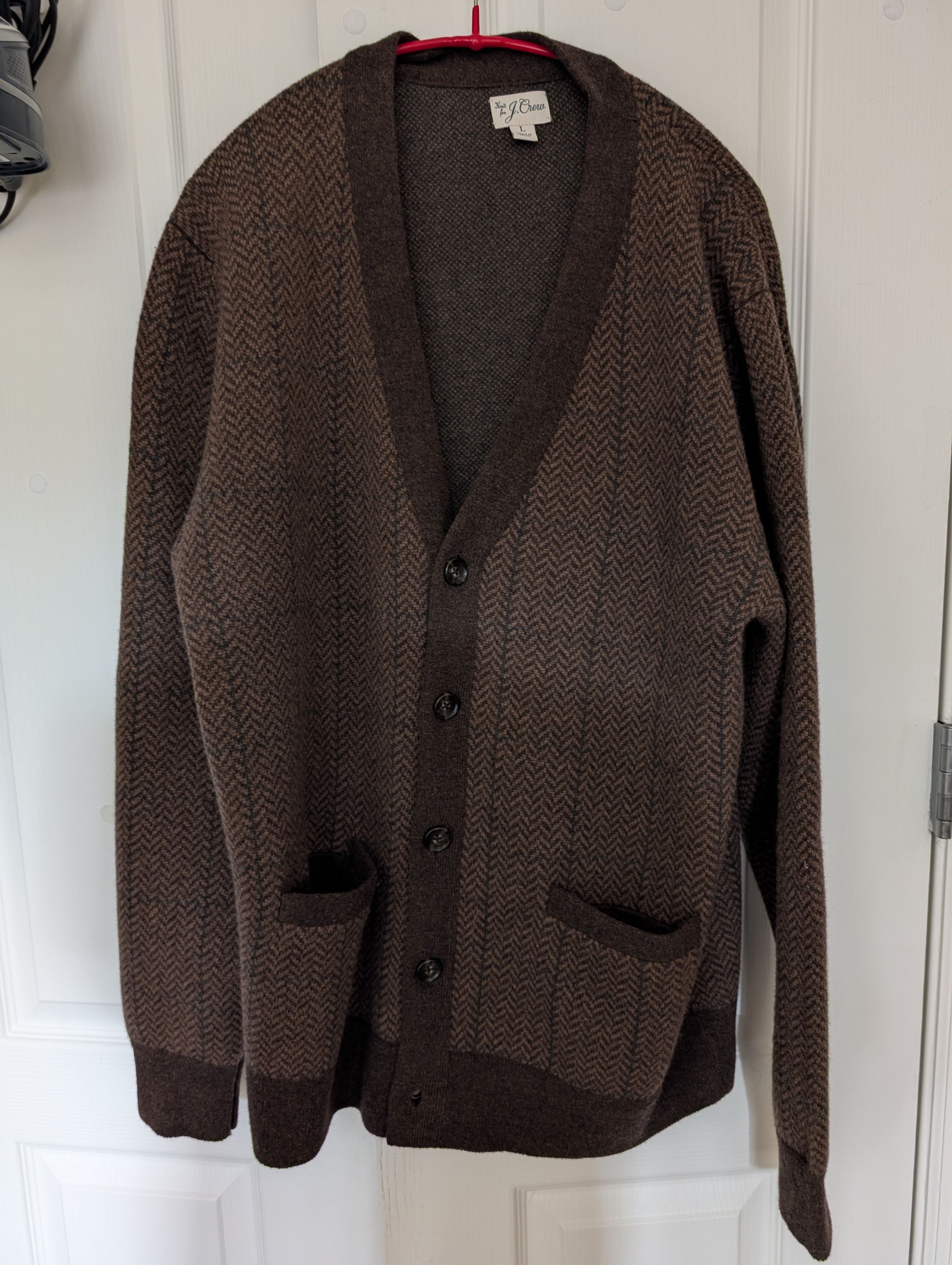 J. Crew Wool Herringbone Plaid Jacquard Cardigan
