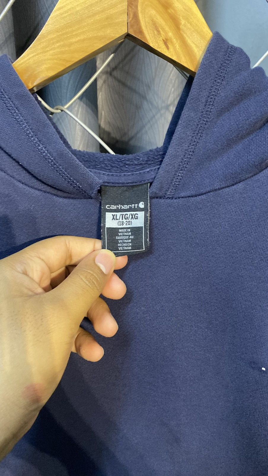 Carhartt × Vintage CARHARTT SPELLOUT HOODIE DISTRESS SMALL BOXY BLUE Size US S / EU 44-46 / 1 - 8 Thumbnail