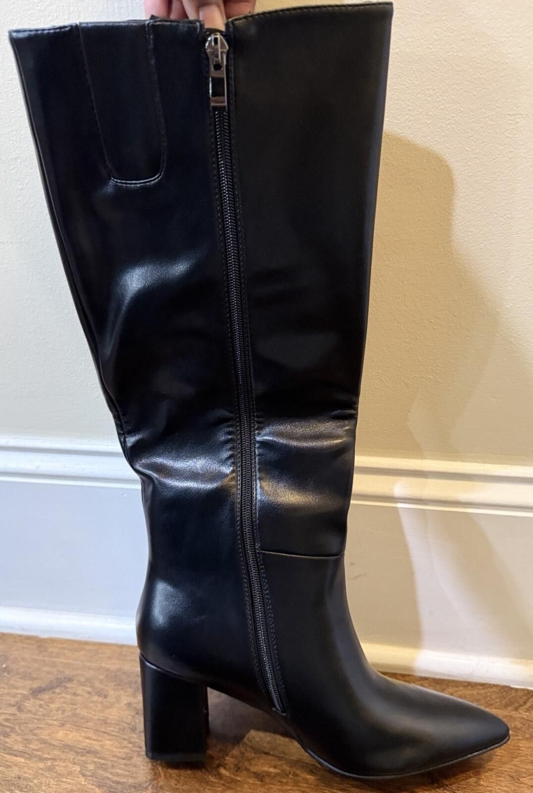 Other Wet Kiss Chunky Block Heel Knee High Pointed Toe Boot Black Size US 8 / IT 38 - 5 Thumbnail