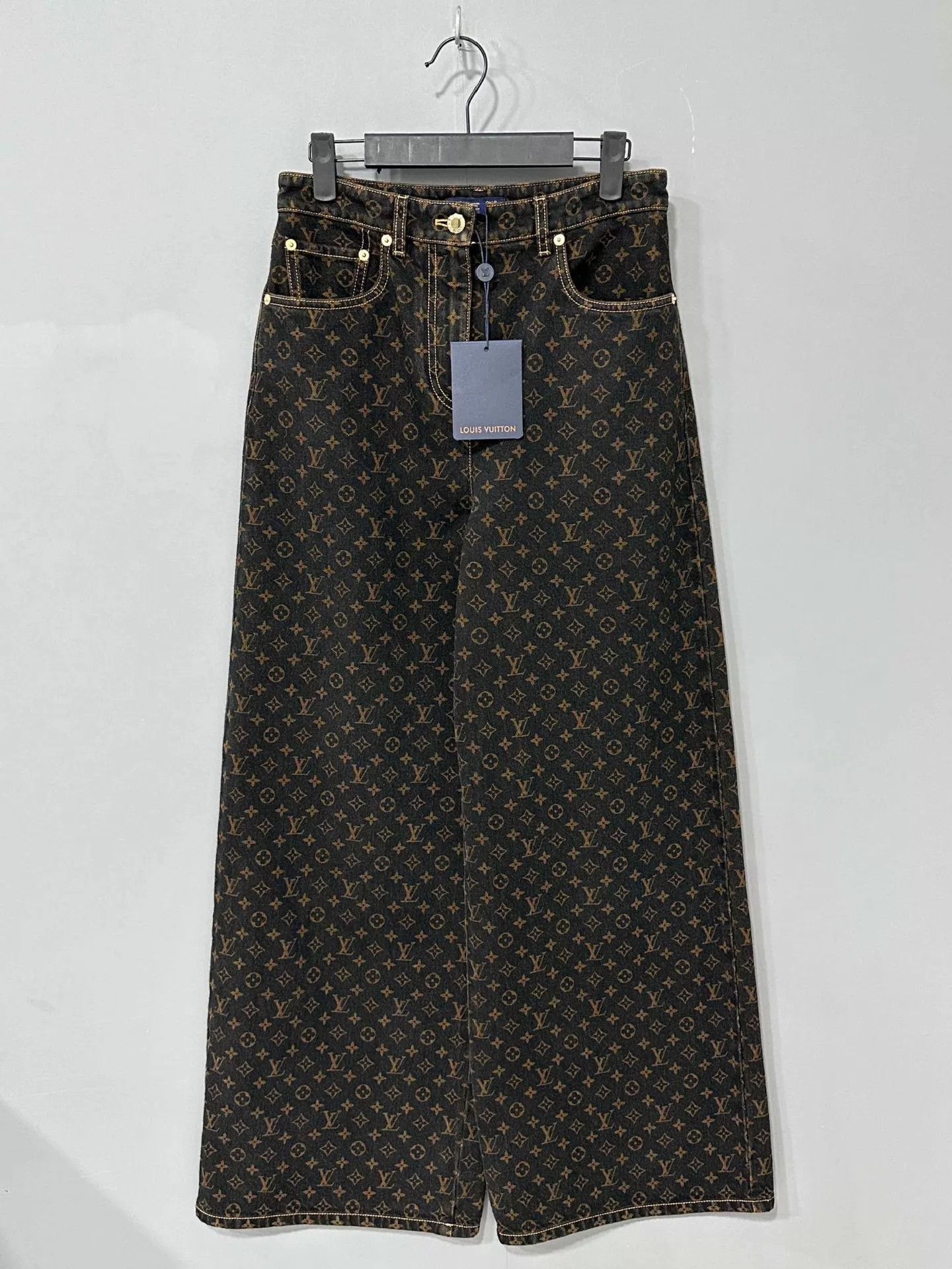 Louis Vuitton LV Monogram All Over Print Wide Leg Jeans 36 New Size 26" / US 2 / IT 38 - 2 Thumbnail