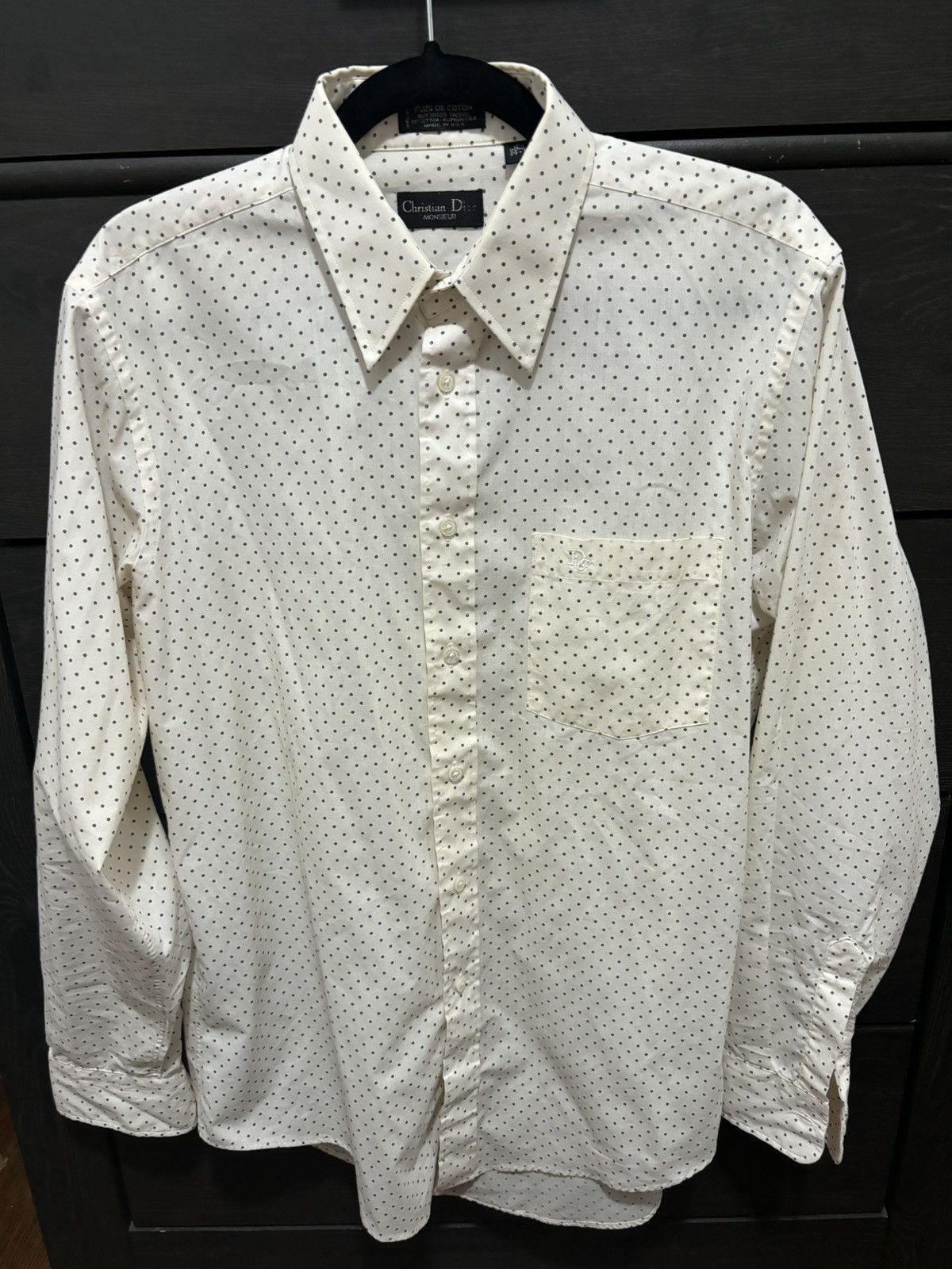 image of Christian Dior Monsieur Vintage Christian Dior Polka Dot Button Down in White, Men's (Size Large)