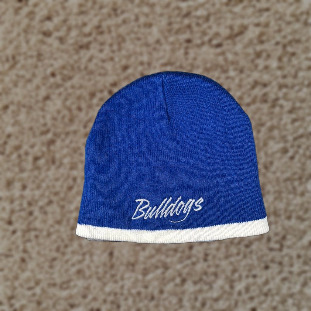 Vintage My Town Originals Bulldogs Beanie Hat Adult One Size Blue Knit 100% Acrylic Embroidered Beanie Size ONE SIZE - 1 Thumbnail