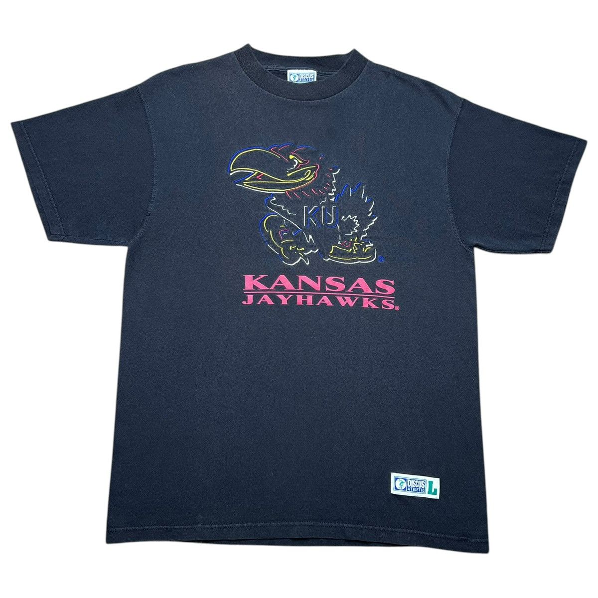 NCAA Vintage 1990s NCAA Kansas Jayhawks Embroidered Mascot TShirt Size US L / EU 52-54 / 3 - 1 Thumbnail