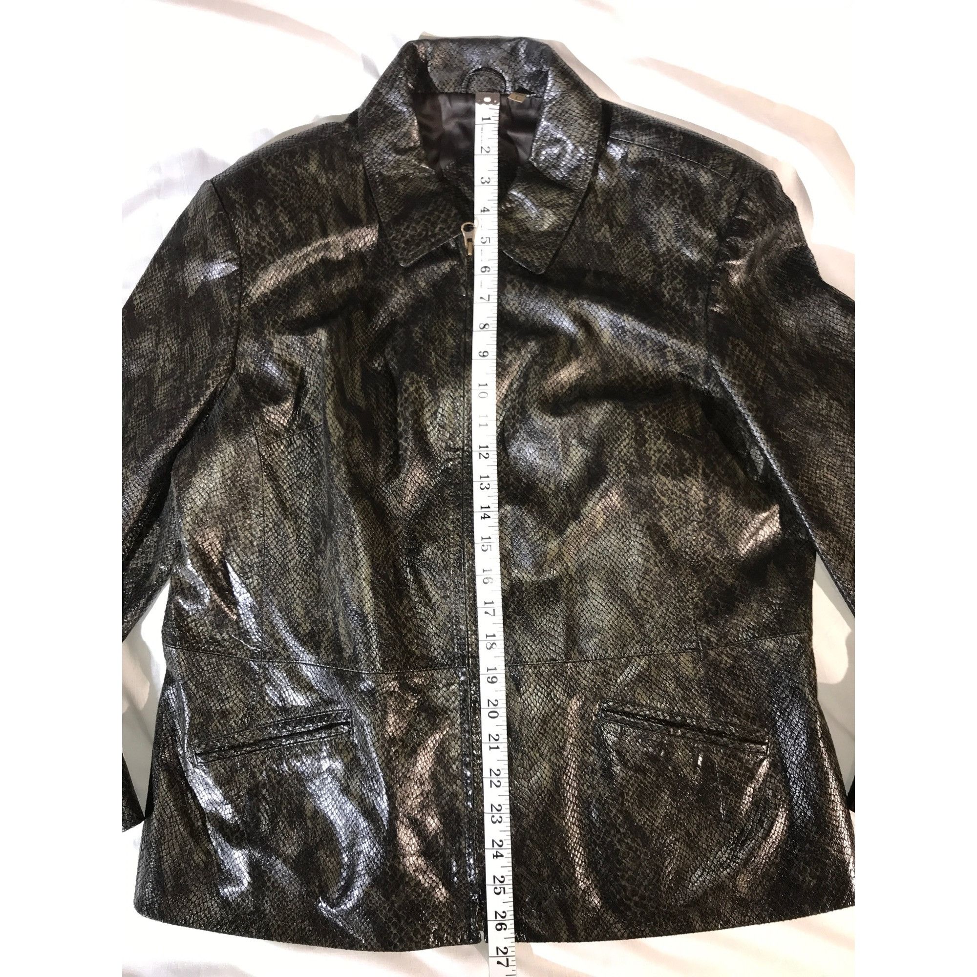 Vintage Preston & York Women's Green Snakeskin Print Leather Jacket Size L / US 10 / IT 46 - 6 Thumbnail