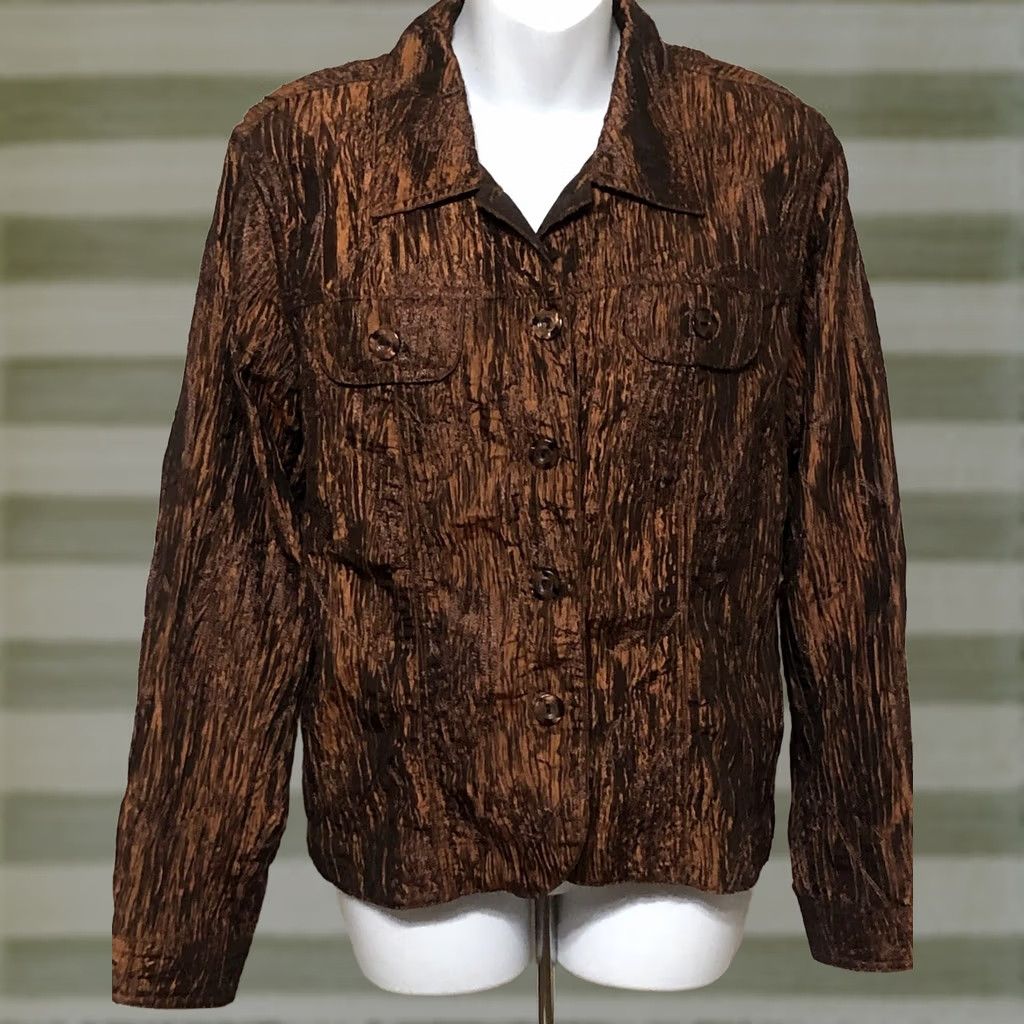 Coldwater Creek Coldwater Creek Shacket Ruched Satin Top M Brown Button pockets Cottage Boho Size M / US 6-8 / IT 42-44 - 1 Thumbnail