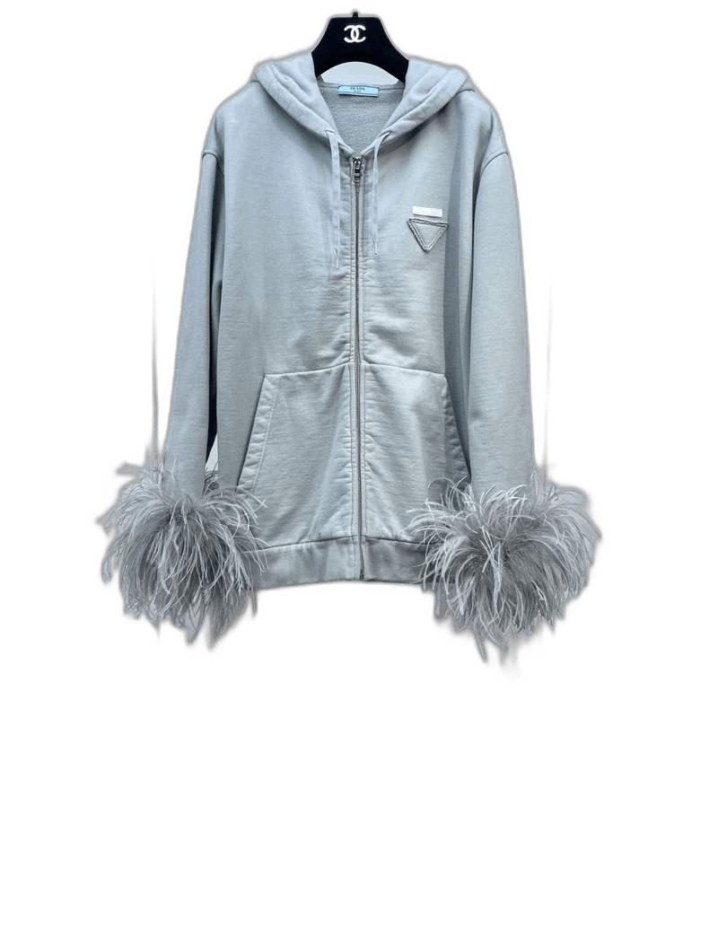 Prada Prada Gray Hooded Sweatshirt with Feather Details Size XS / US 0-2 / IT 36-38 - 1 Thumbnail