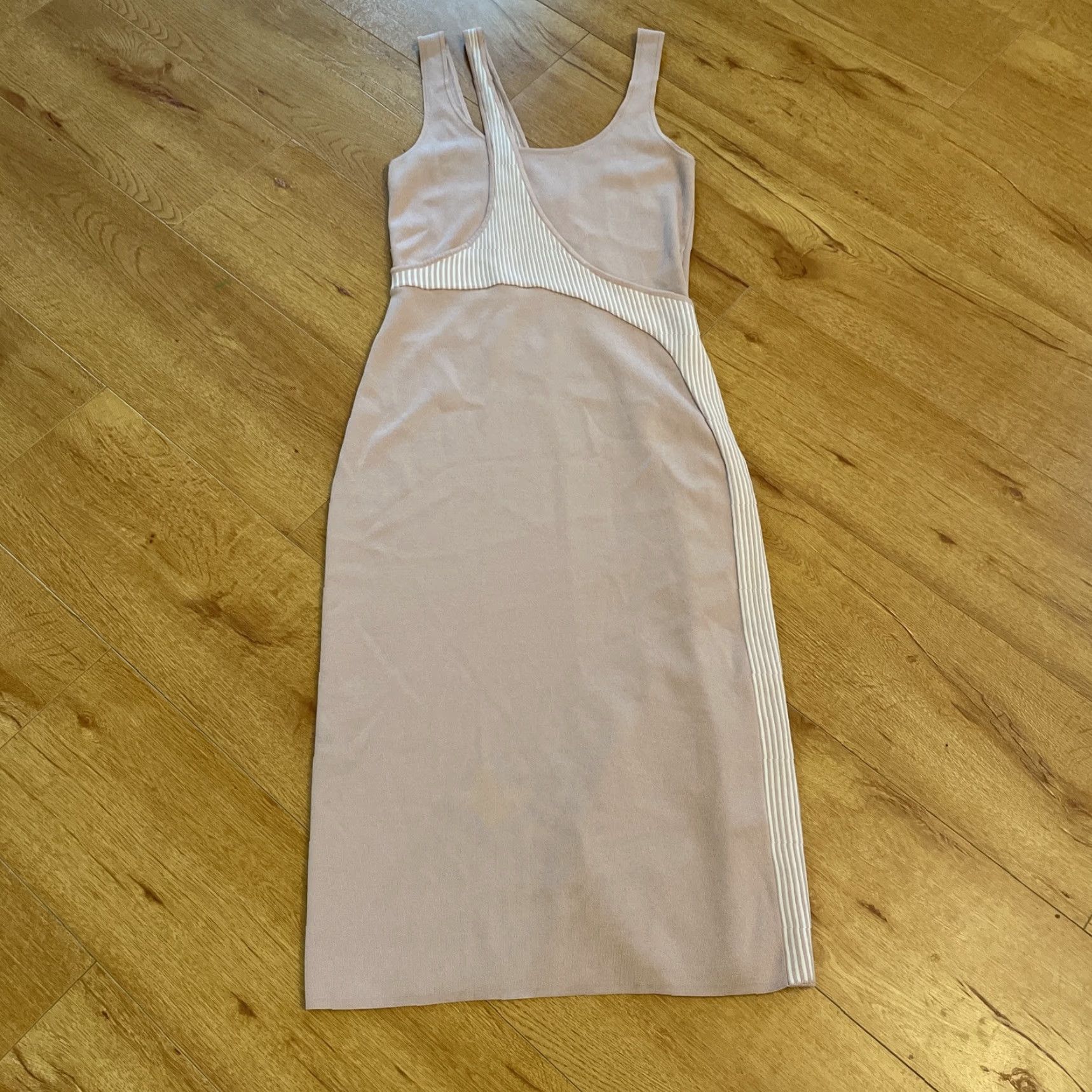 Vintage Esteban Cortazar Womens Dress Midi Crew Neck Cut Out Knit Sheath Pink White Medium Size M / US 6-8 / IT 42-44 - 2 Thumbnail