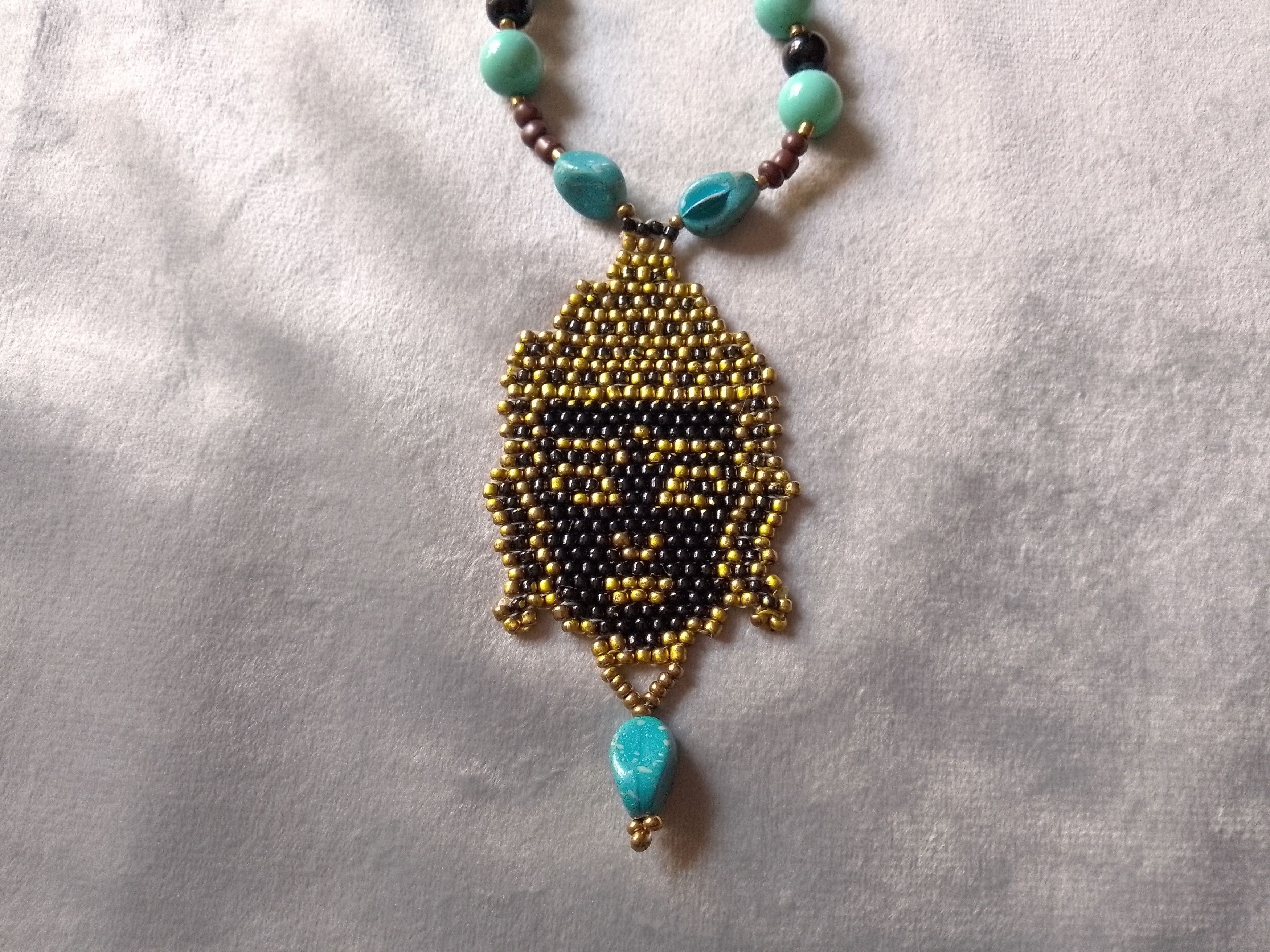 Handmade Necklace Long Tibetan Pendant Buddha Black Turquoise Size ONE SIZE - 2 Thumbnail