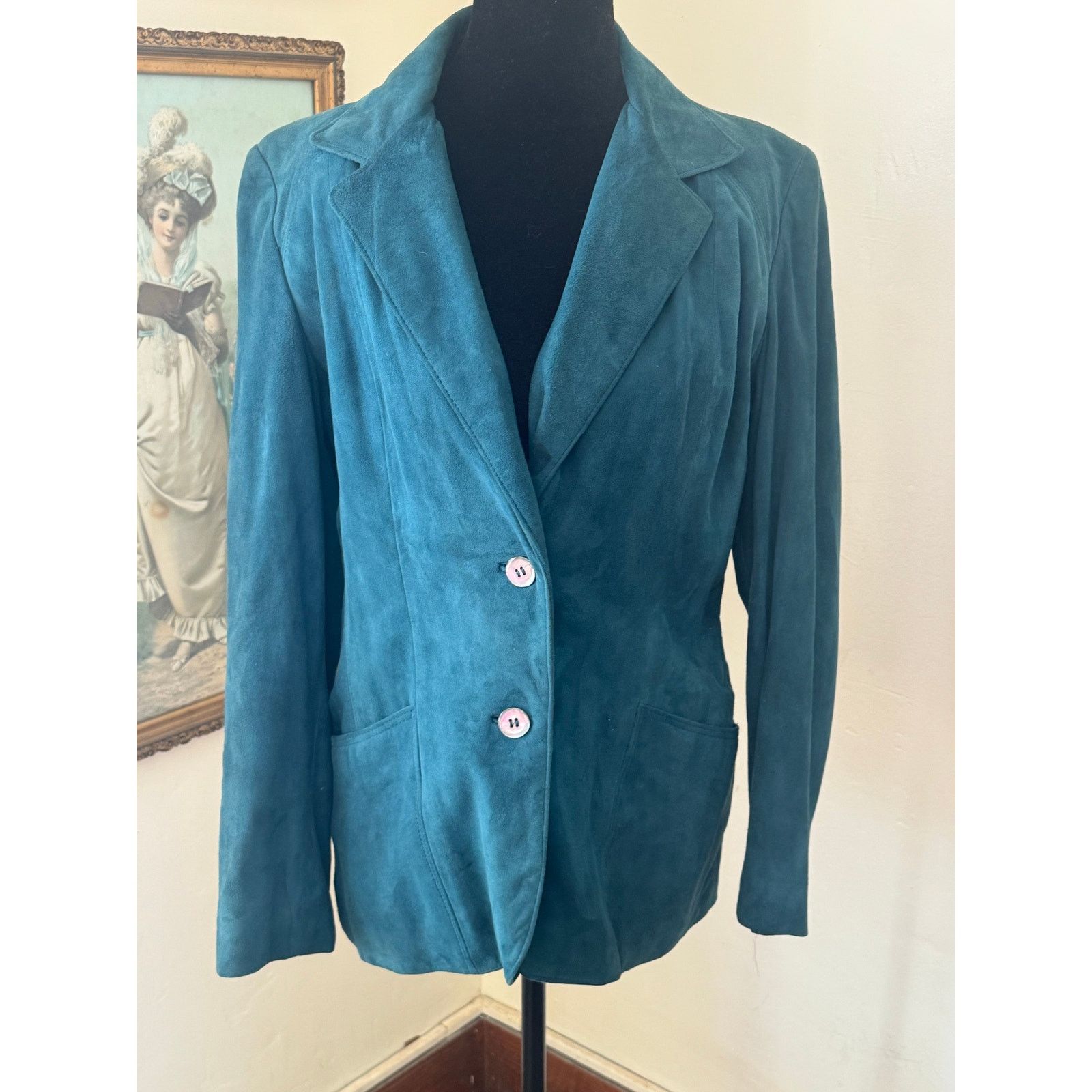 Other Vintage Leathercraft NYC Teal Suede Leather Blazer Size XL / US 12-14 / IT 48-50 - 1 Thumbnail